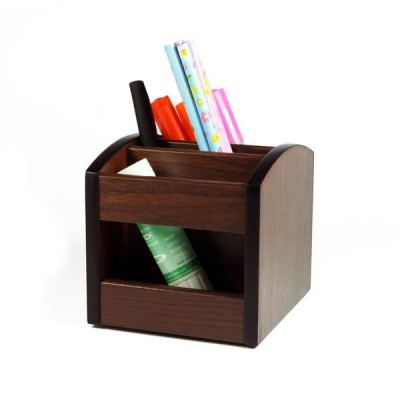 Multi purpose wooden desktop pen holder for office